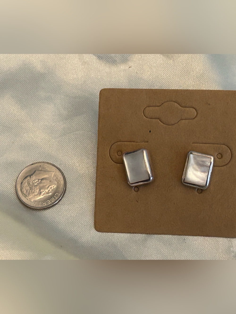 Mother of Pearl Rectangular Stud Earrings - Sterling Silver - Picture 4 of 5